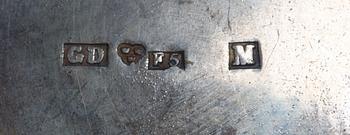 TOILETTDOSOR, 2 st, glas, silver, bla Gustaf Dahlgren, Malmö 1860.