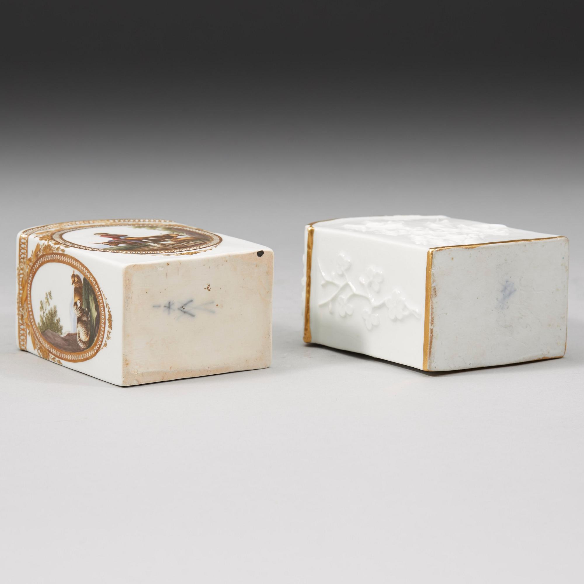 Two Meissen tea caddies, 18th Century.
