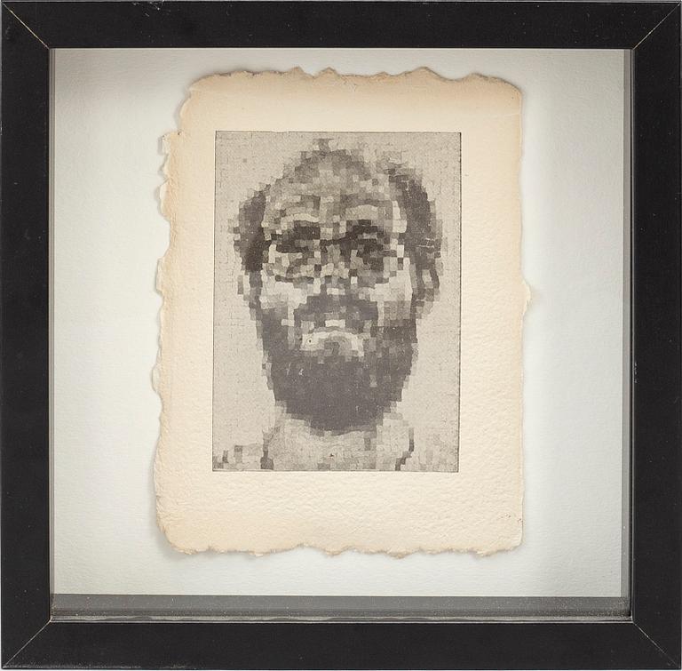 CHUCK CLOSE, "Self-portrait". inbjudningkort utställning 1986, Björn Olsson galleri.