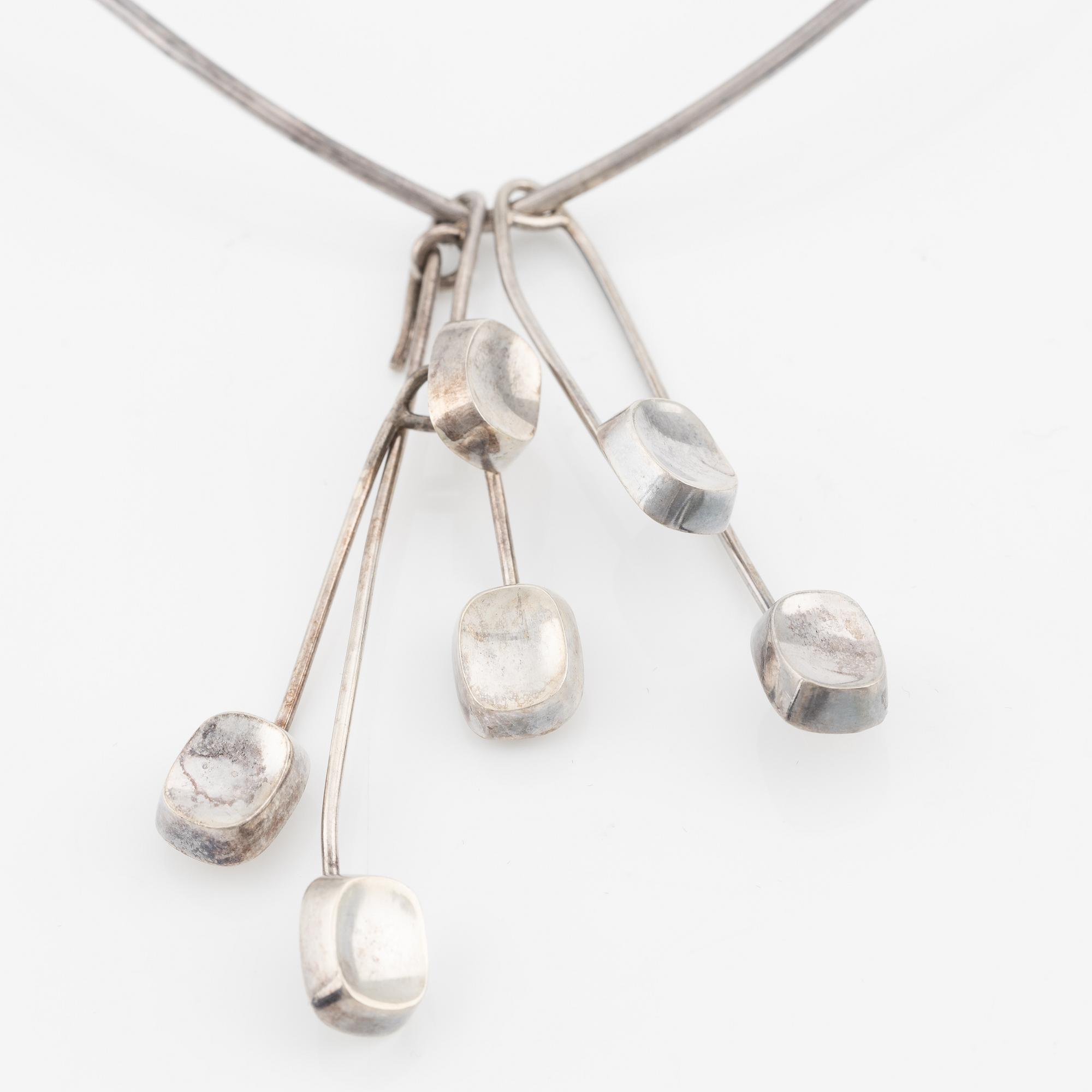 Bent Knudsen, neck ring with three pendants, sterling silver, Denmark.