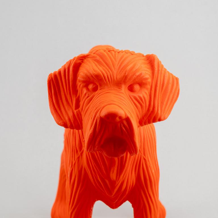 William Sweetlove, "Cloned Schnauzer with water bottle". (Orange).