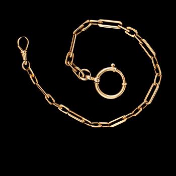 KLOCKKEDJA, 18 guld. Vikt ca 18 gram.