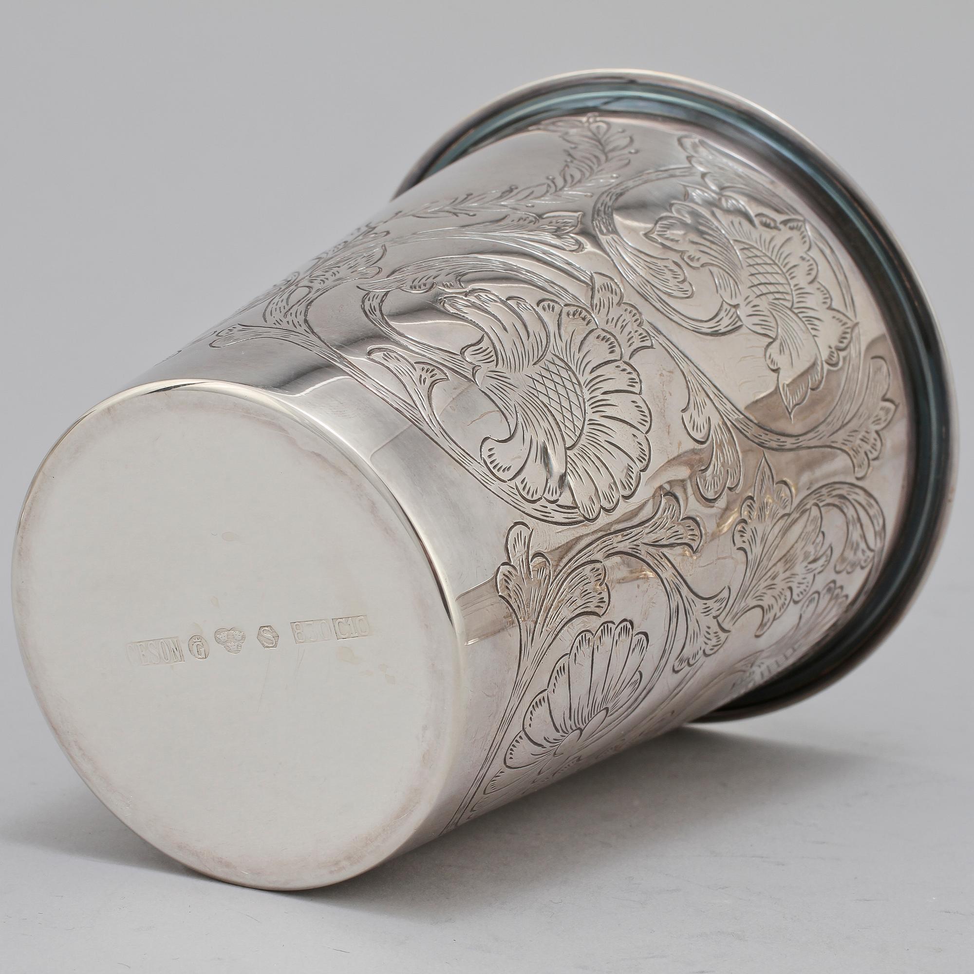 BÄGARE, 4 st, silver, 1800/1900-tal. Vikt 455 g.