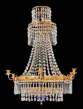 1595. A late Gustavian circa 1800 six-light chandelier.