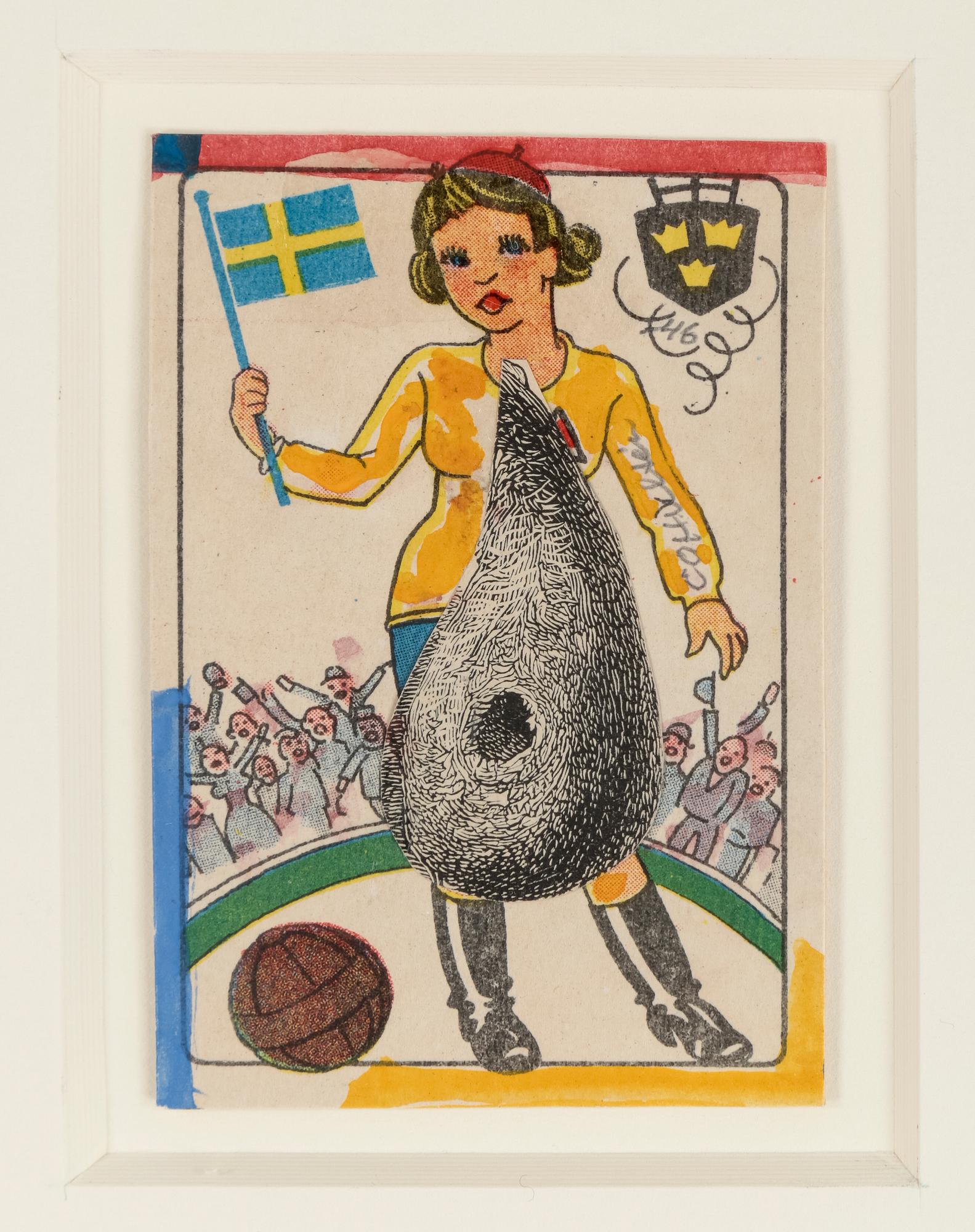 CARL OTTO HULTÉN, collage på spelkort. Signerad och daterad 1946.