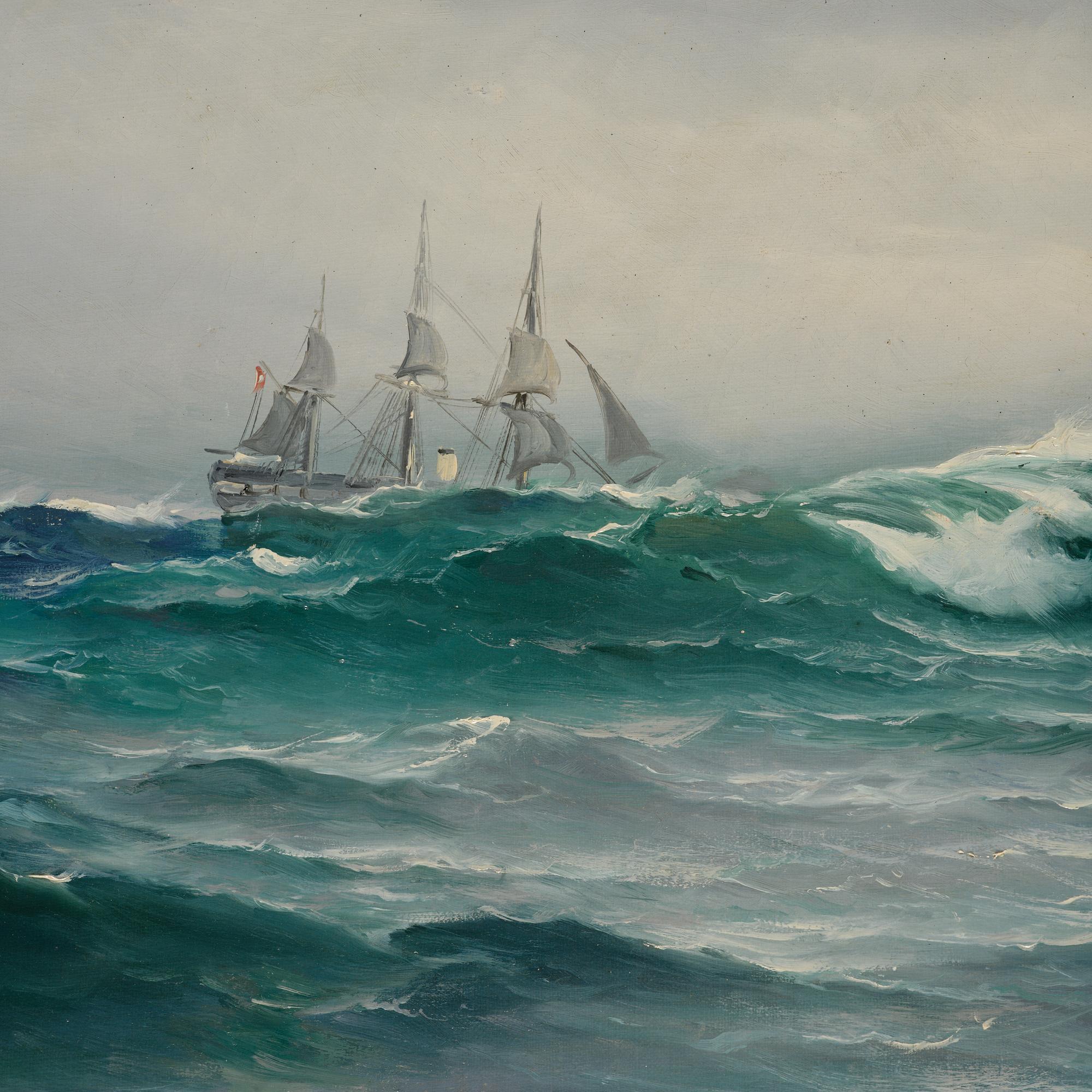 Vilhelm Victor Bille, Steamship sailing on a reach.