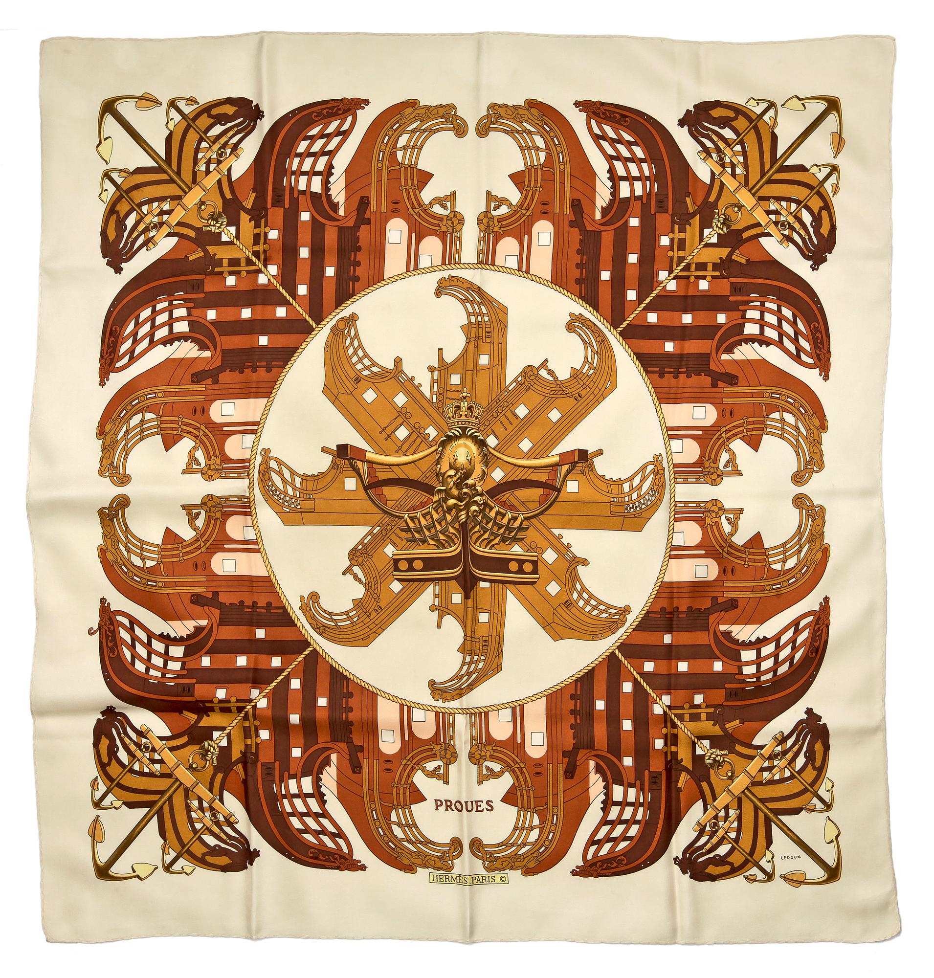 A silk scarf by Hermès, "Feu de Route".