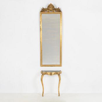 Mirror with console table, Rococo style, circa mid-20th century.