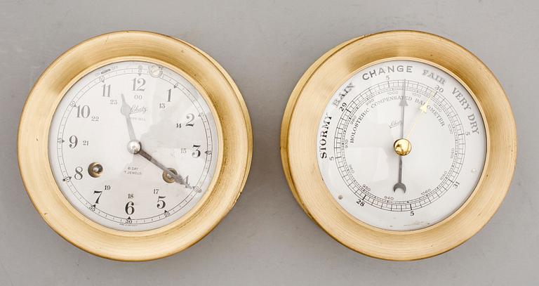 SKEPPSUR SAMT BAROMETER, mässing, Schatz, 1900-talets mitt.