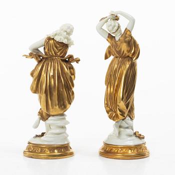 A pair of gilt "Muse" porcelain figurines, Volkstedt, first part of the 20th century.
