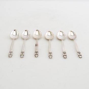 Johan Rohde, spoons 12 pcs "Konge/Achorn" sterling silver for Georg Jensen after 1945.