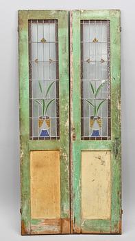 DÖRRAR, 2 st, blyinfattat glas, 1900-talets första hälft.