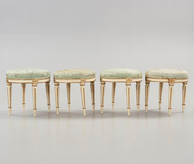 Four Gustavian late 18th century stools.