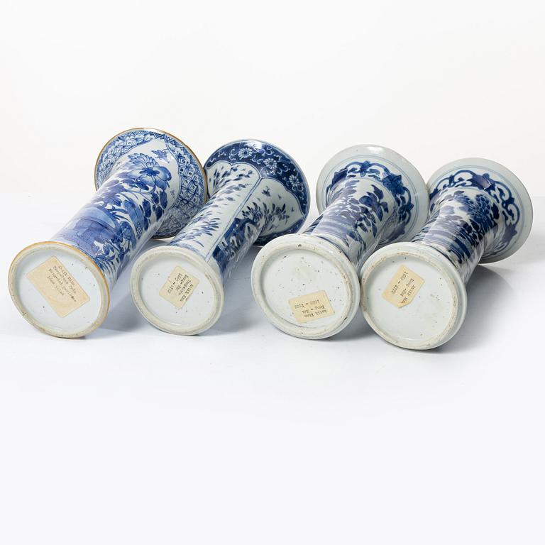 Four blue and white trumpet vases, Qing dynasty, Kangxi (1662-1722).
