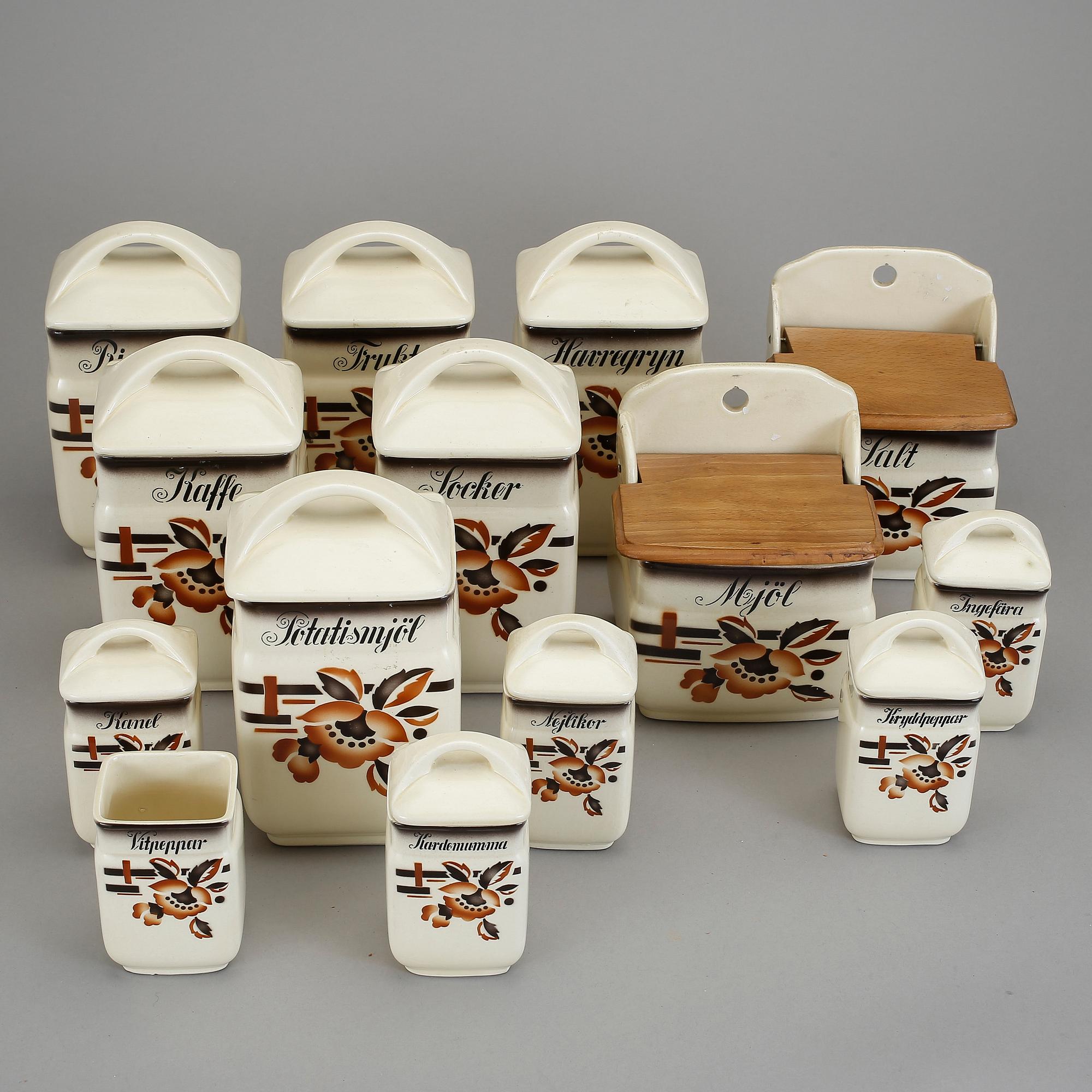 KRYDDBURKAR, 14 st. Porslin, 1930-tal.