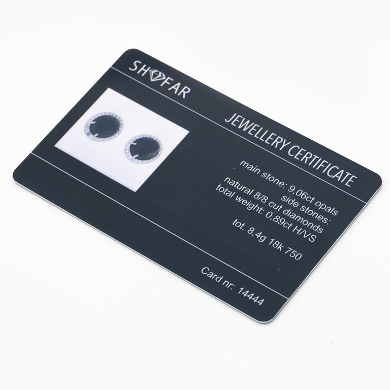 Earrings 18K white gold with opals and octagon-cut diamonds.