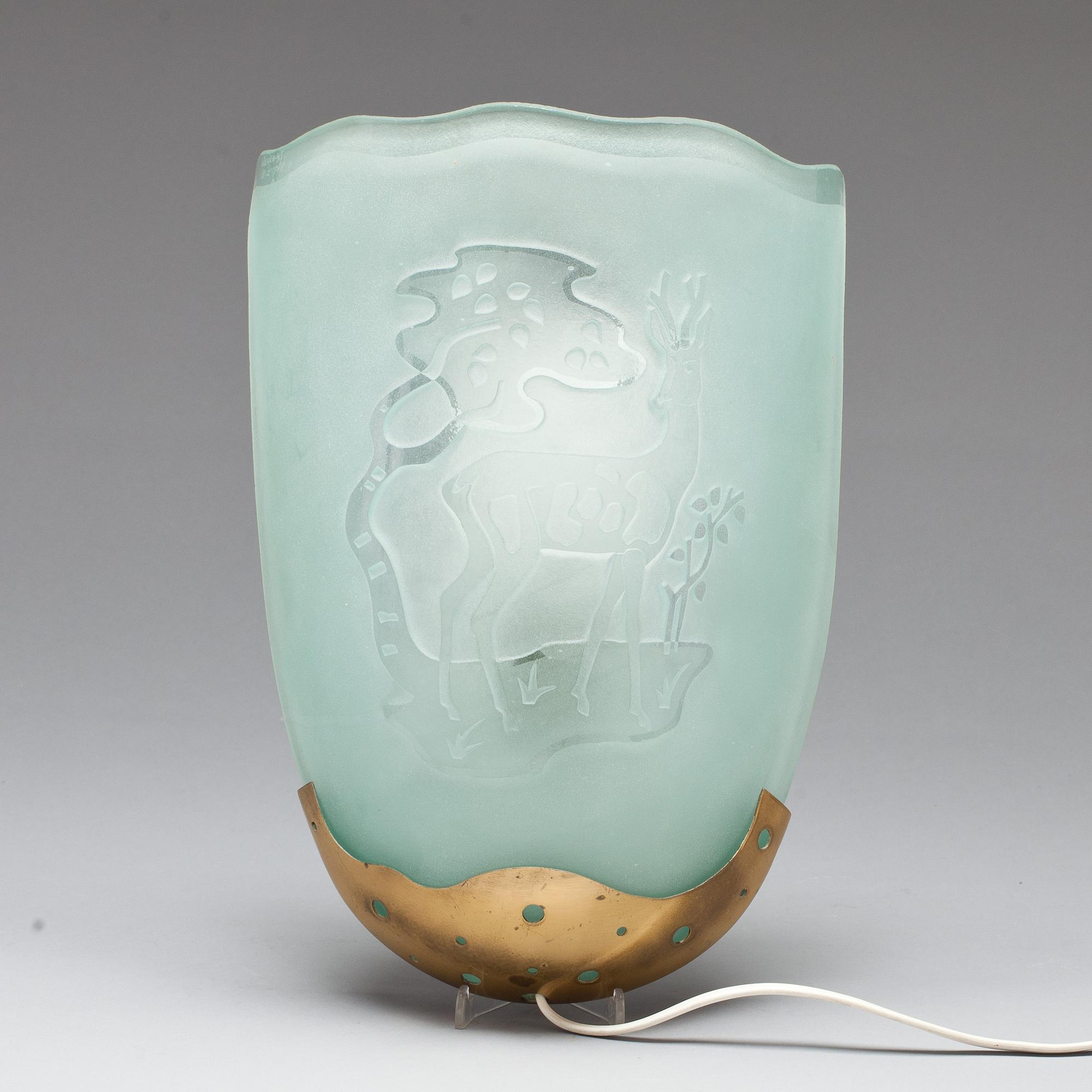 VÄGGLAMPA, glas, Glössner, signerad och daterad -45.
