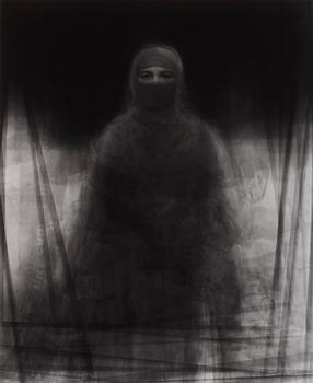 Ken Kitano, "Piling Portraits of 23 Muslim women wearing burkas (Niva, Bagachara, Bangladesh)", 2008.