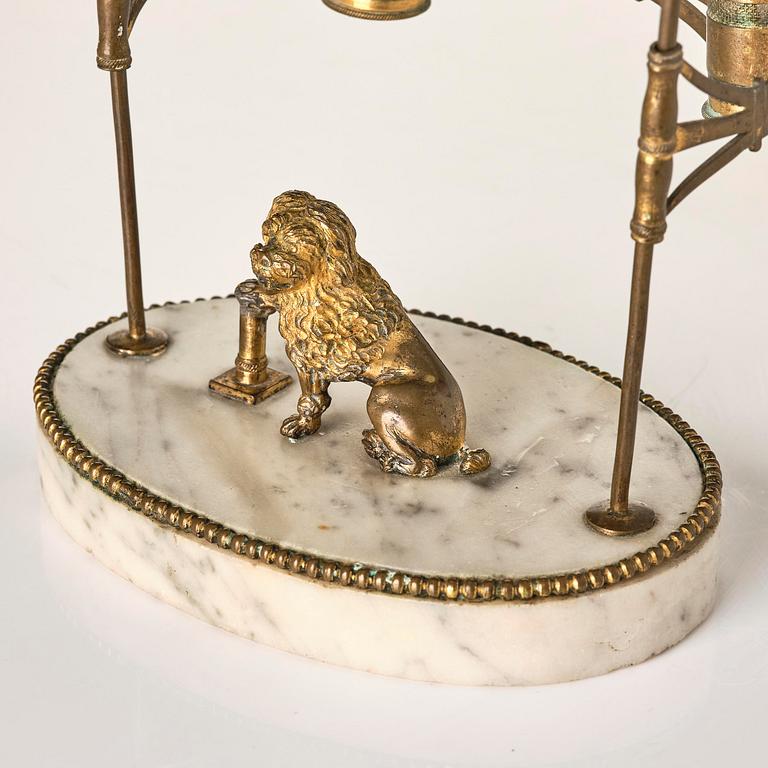 A late gustavian marble and gilt brass two-light reading lamp, late 18th century.