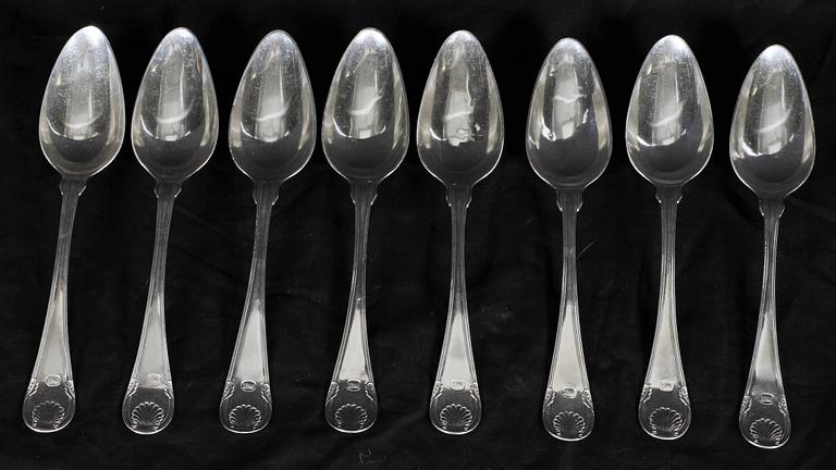 MATSKEDAR, 8 st, silver. O.P.Hallberg, Norrköping 1842.