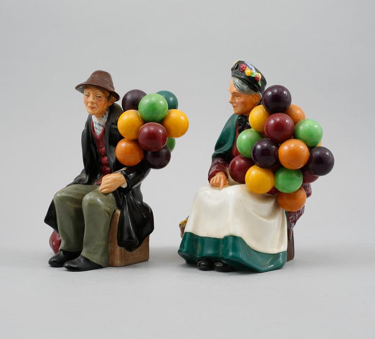 FIGURINER, 2 st, porslin, "The Old Balloon Seller" och "The Balloon Man", Royal Doulton, 1900-tal.