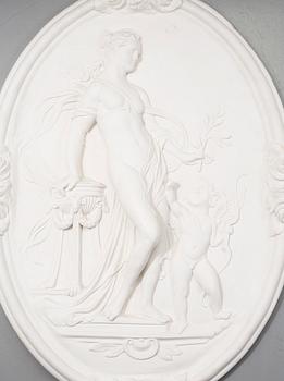 VÄGGRELIEFER, 2 st, gips, 1900-tal.