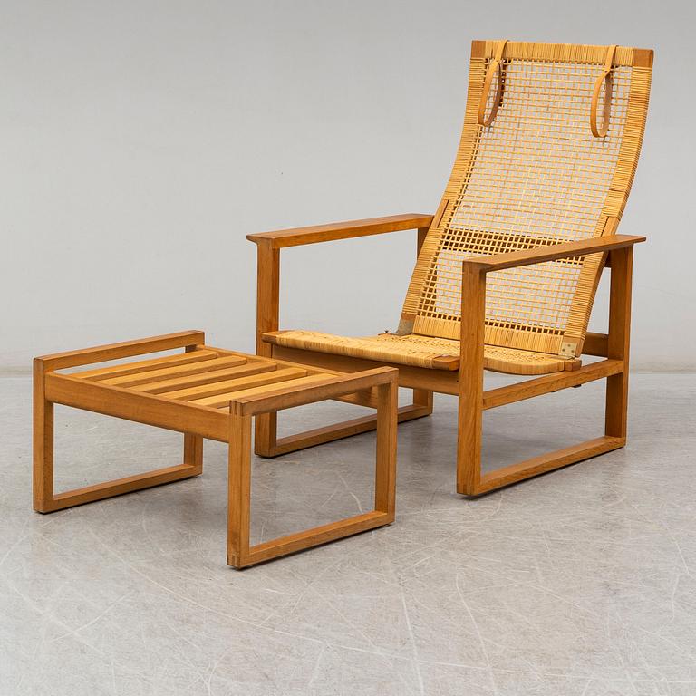 BØRGE MOGENSEN, easy chair and ottoman, "Highback Easy Chair"/"Släden", model 2254, Fredericia Stolefabrik, Denmark.
