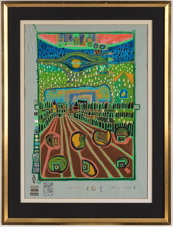 FRIEDENSREICH HUNDERTWASSER, silk screen, signed and numbered with stamp.