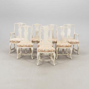 Matbord med 6 st stolar samt 2 st karmstolar, rokokostil, K A Roos, 1900-talets andra hälft.