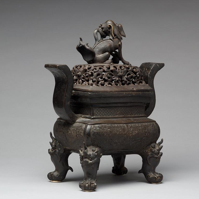 RÖKELSEKAR med LOCK, brons. Qingdynastin (1664-1912).