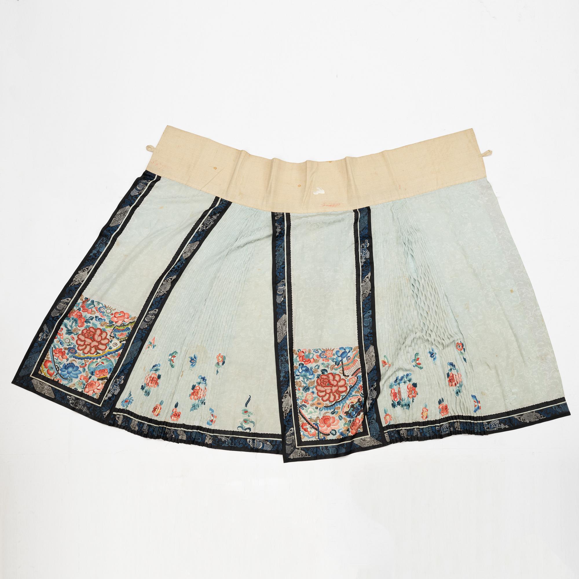 Two Chinese embroidered silk skirts, Qing dynsty, beginning of the 19th century.
