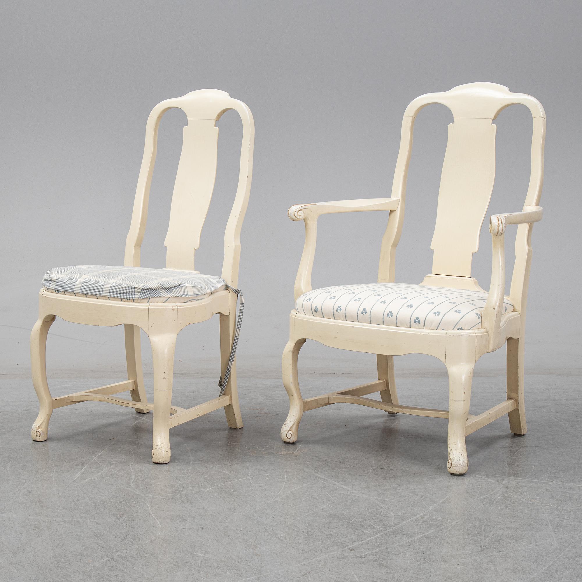A set of six chairs and a pair of armchairs, rococo style, early 20th century.