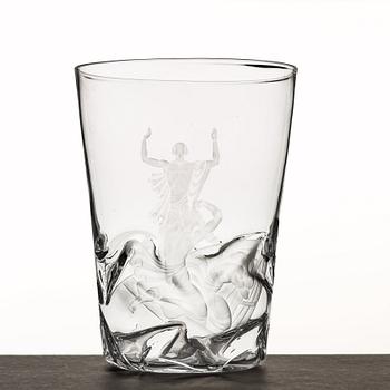 Vicke Lindstrand, "Christ calms the storm" a glass vase, Orrefors, Sweden 1935, model 1385, engraved by Arthur Diessner.