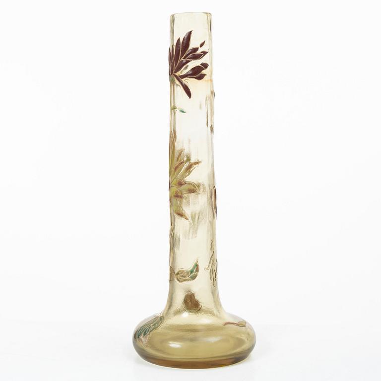 Emile Gallé, an etched and enamelled Art Nouveau glass vase, Nancy, France.