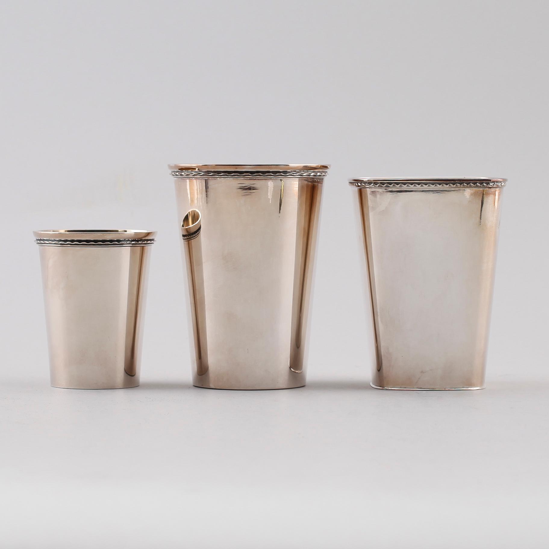 BÄGARE, 3 st, silver, GAB och CG Hallberg, 1950/60-tal. Vikt ca 441 gram.