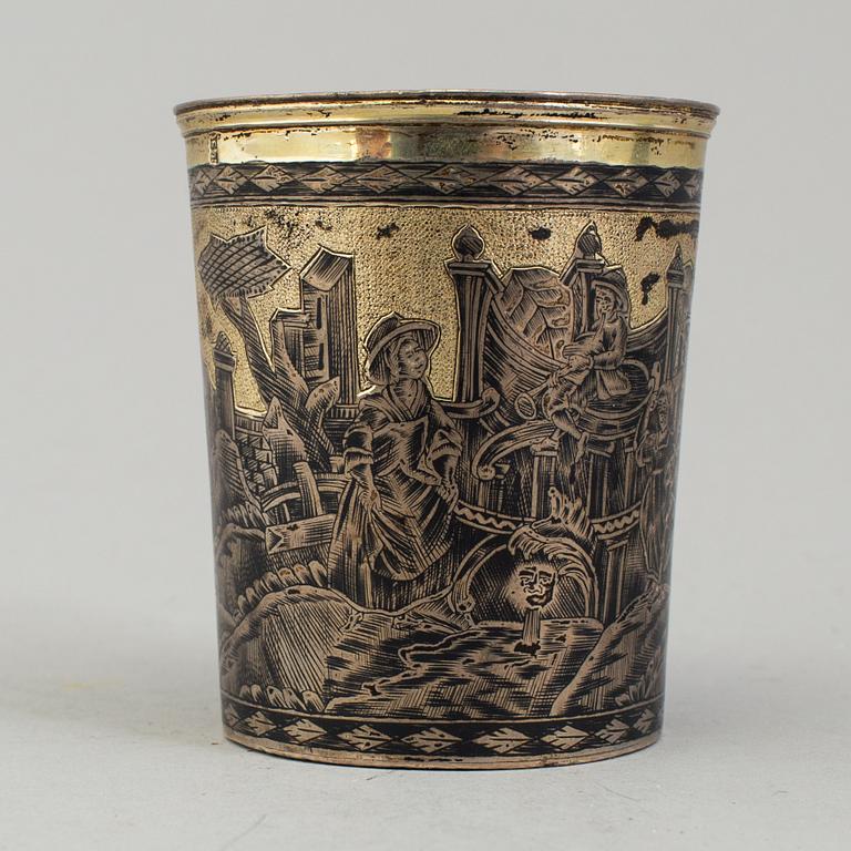A niello silver cup by Nikolay Dubrovin, Moscow, 1828.
