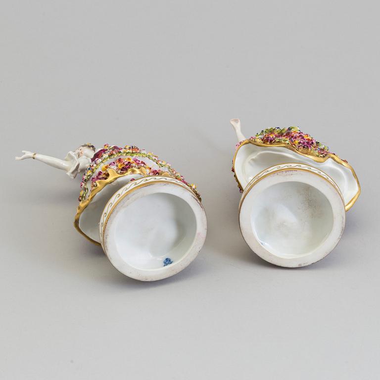 Two Rudolstadt Volkstedt porcelain figurines, Germany, mid-20th century.