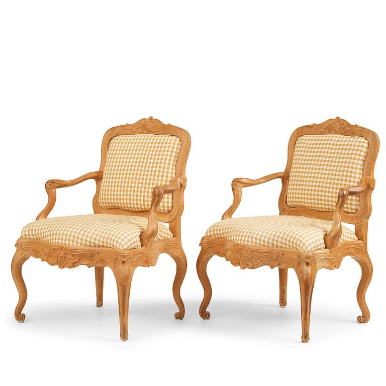 A pair of Swedish Rococo 18th Century armchairs.