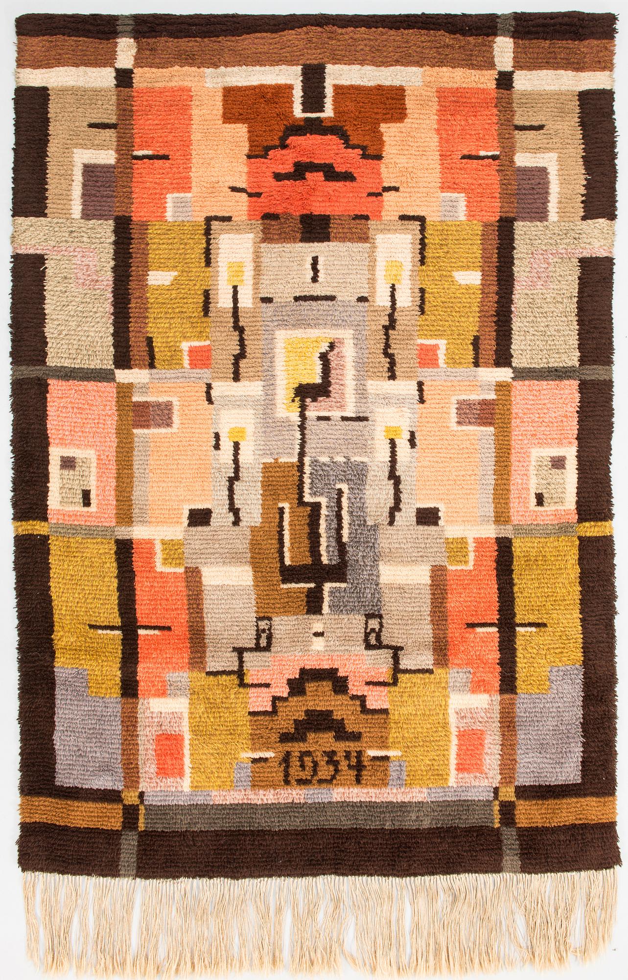 Laila Karttunen, rya, modell för Wetterhoff, daterad 1934. Ca 185x130 cm.