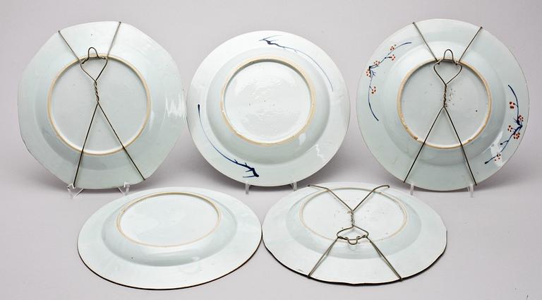 TALLRIKAR, 5 st, porslin, Kina, 1700-tal.