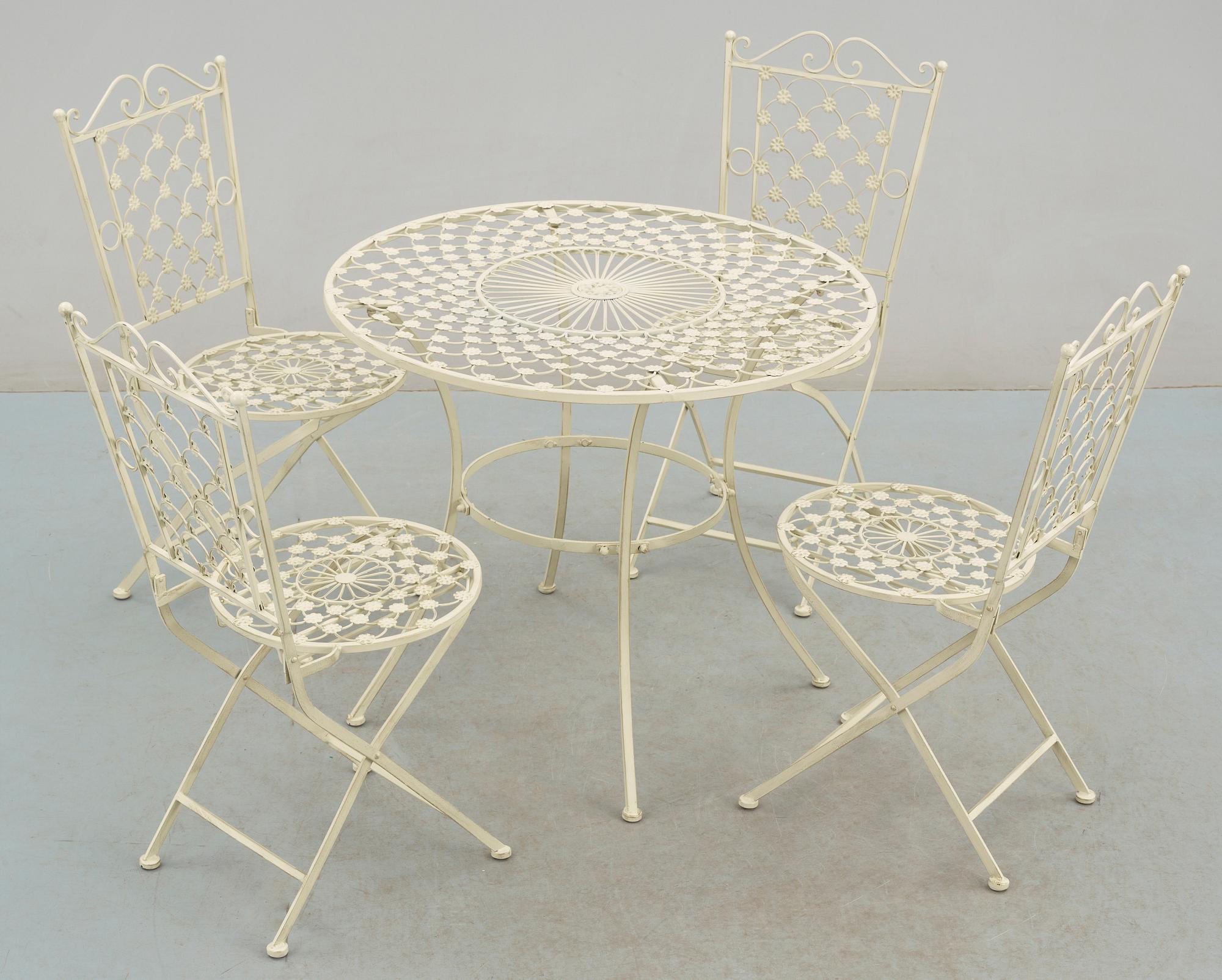 TRÄDGÅRDSGRUPP, 5 delar, metall. Modern tillverkning.