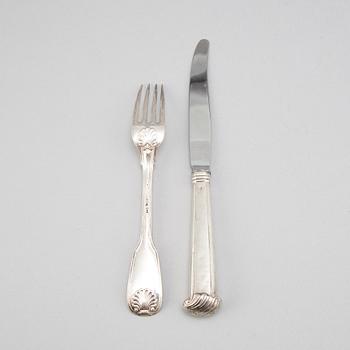 6+6 silver cutlery, some with mark of Gustaf Möllenborg, Stockholm 1866.