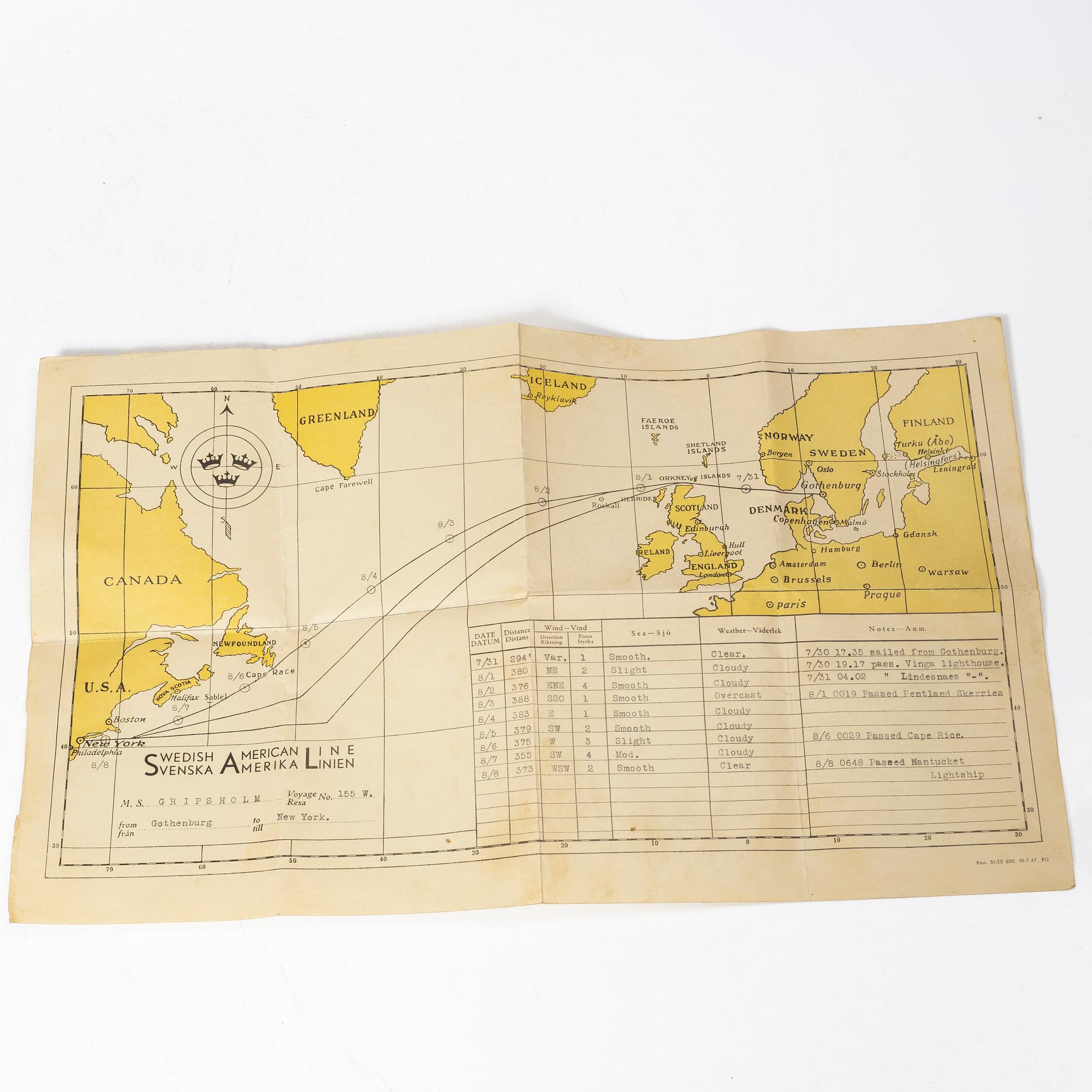 A porcelain water jug, 'Svenska Amerika Linjen', mid 20th Century.