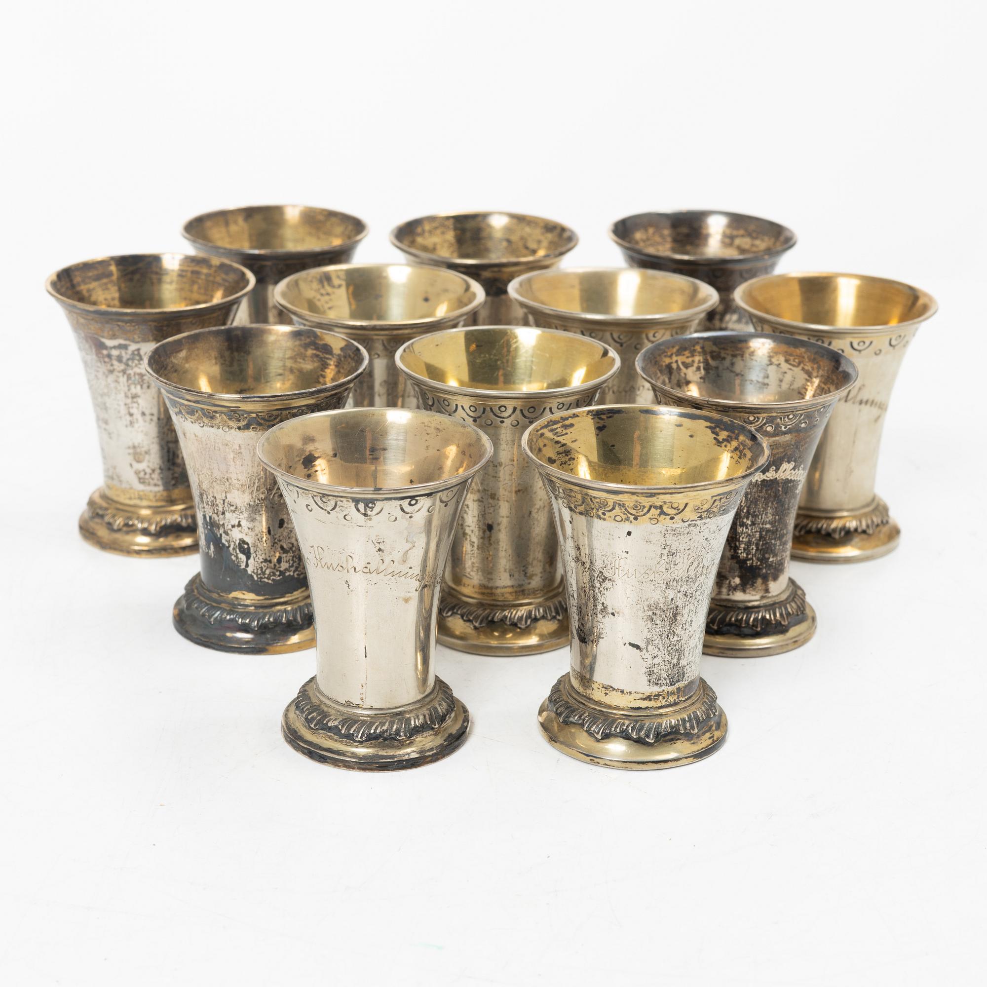 Twelve Swedish silver beakers, mark of KG Markströms, Uppsala 1901-1909.