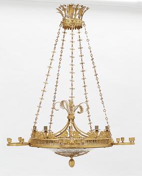 A gilt bronze and glass 25-light hanging lamp, attributed to C. Rossi and A. Schreiber, St Petersburg circa 1815.