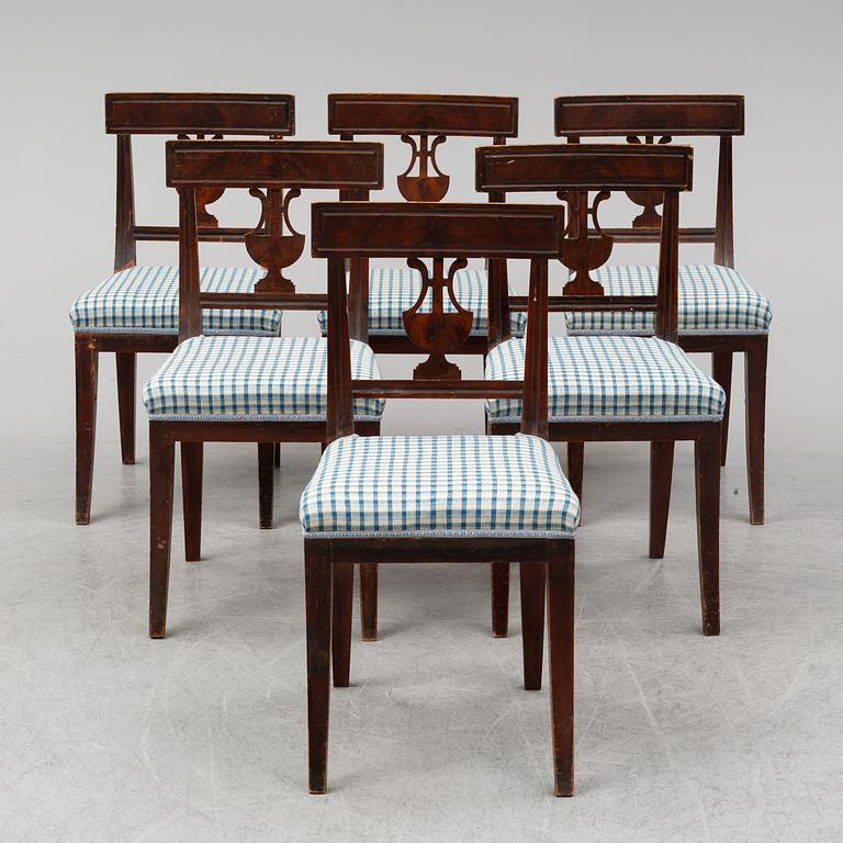 A set of six Swedish Empire style chairs, ca 1900.