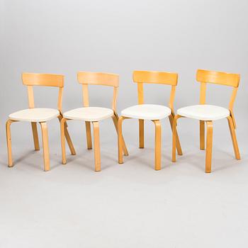 ALVAR AALTO, stolar, fyra st., modell 68, Artek 1900-talets mitt.