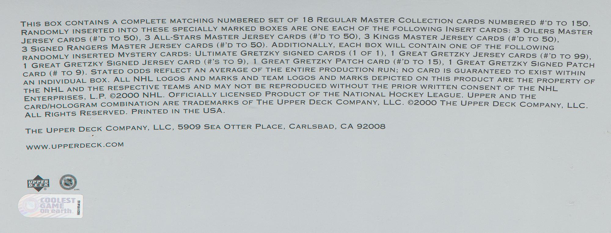 Wayne Gretzky 2000 Upper Deck The Master Collection Complete Box Set. Oöppnad förpackning.