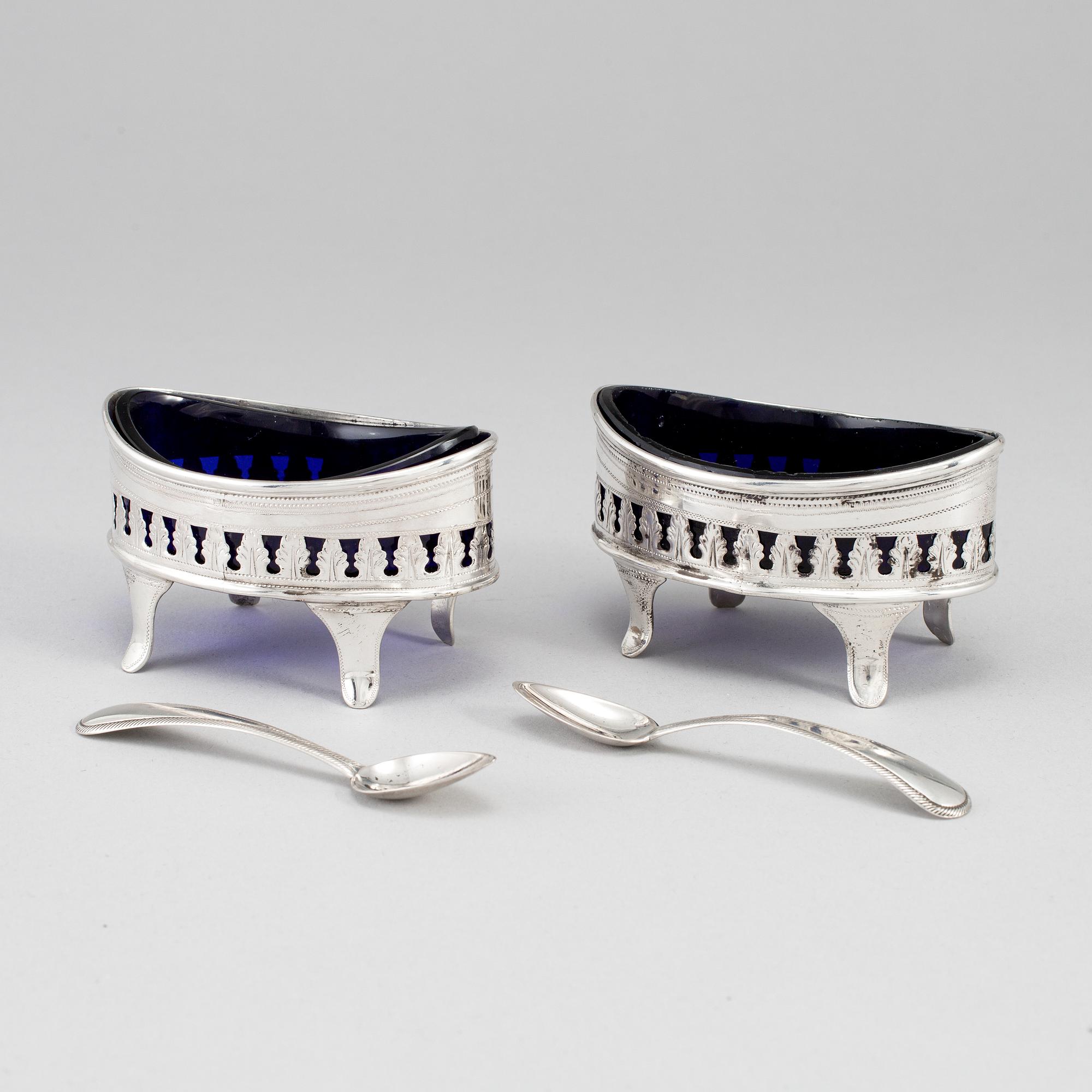 A pair of silver salt cellars, mark of H.
