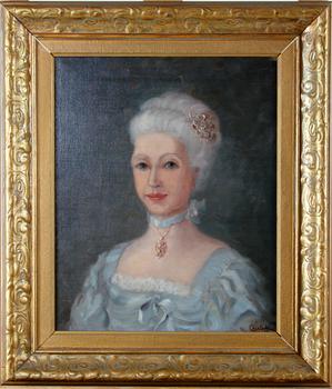 OKÄND KONSTNÄR, olja på duk, efter 1700-tals porträtt, bär sign.